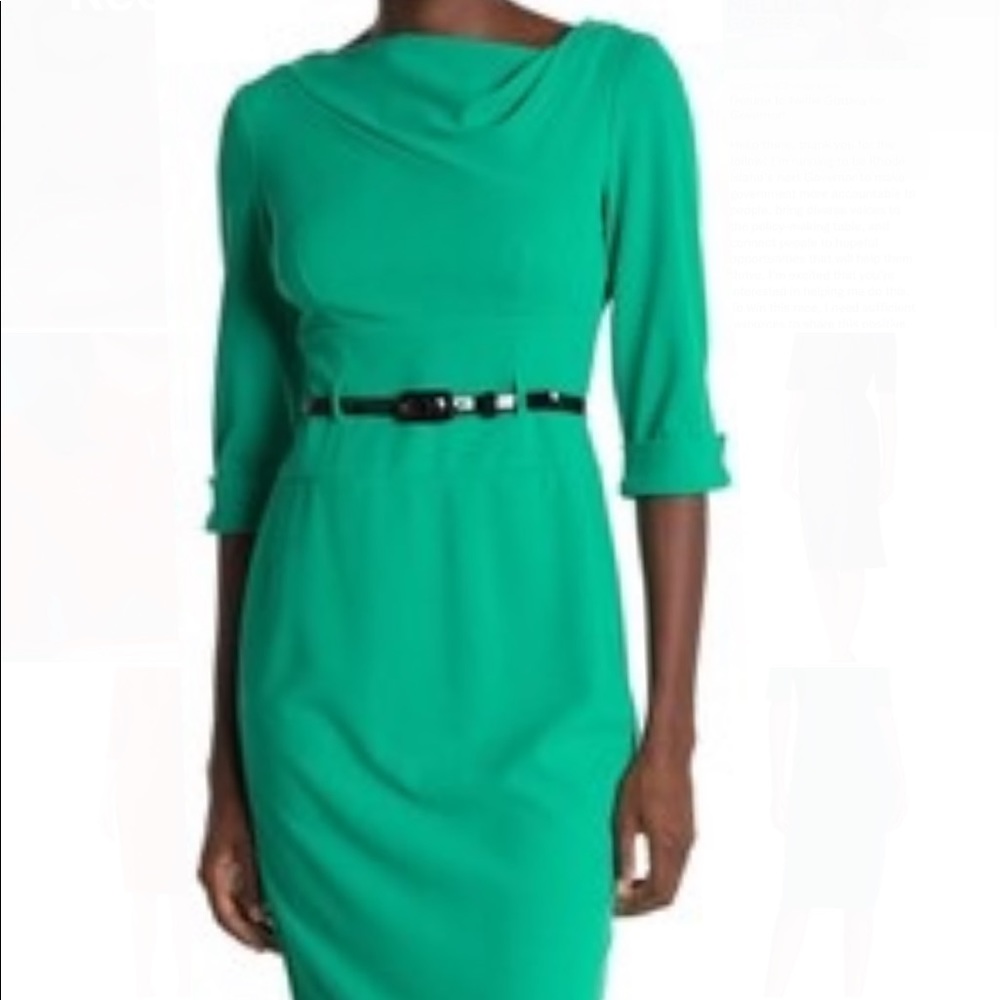 Donna morgan size 6 green cowl neck sheath dress